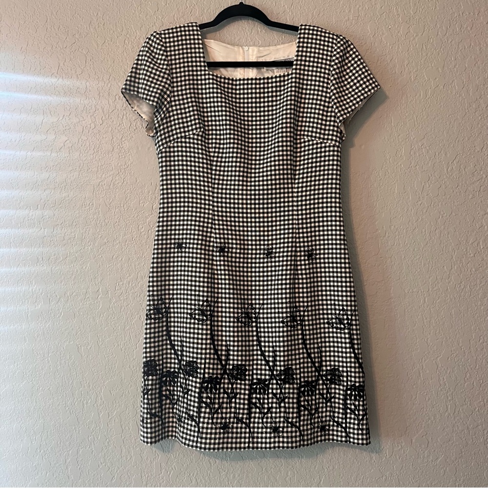 Jessica Howard black white Floral Embroidered Tank Sheath Dress 90s Sz 8 #103